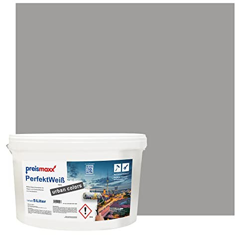 Preismaxx Perfektweiß urban colors, bunte Wandfarbe, grau, wolfsgrau, wolf grey 5L, Innenfarbe, hohe Deckkraft Klasse 2, matt
