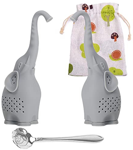 Besego Silicone Tea Infuser Set of 2, Cute Elephant Loose Leaf Tea Strainer with Stainless Steel Teaspoon, Reusable Tea Ball Filter for More Enjoyable Tea Times with Friends and Family