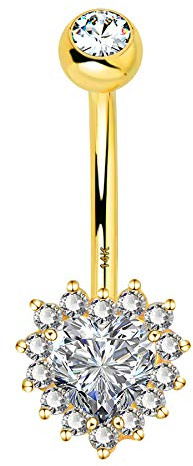Melighting 14G Bauchpiercing aus 14 Karat Gold Herz CZ Nabelpiercings Belly Button Ring Belly Piercing Jewelry Navel Bars for Women