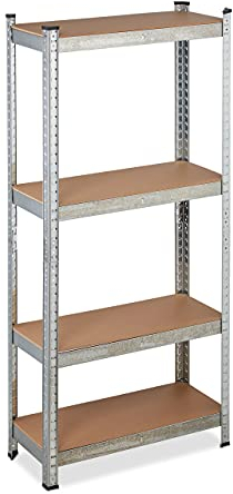 Relaxdays Schwerlastregal verzinkt, Traglast 700kg, 150x70x30 cm, 4 Böden, zum Stecken, Stahl, Lagerregal Keller, silber