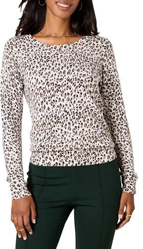 Amazon Essentials Women's Long-Sleeve Lightweight Crewneck Jumper (Available in Plus Size), White Cheetah Print, S