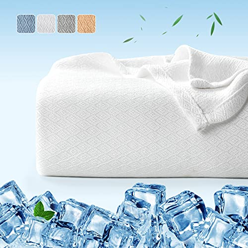 Luxear Bambusfaser Kühldecke, 150 x 200cm Kuscheldecke Selbstkühlend Arc-Chill Sommerdecke mit Q-Max 0,34 Kühlfasern aus 100% natürliche Bambus Tagesdecke Weiche Wohndecke Sofadecke Babydecke- Weiß