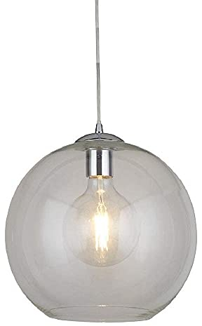 Britalia Polished Chrome & Clear Glass Dome Shade Vintage Pendant Ceiling Light | 25cm Diameter | 1 x E27 ES Lamp Bulb Required (Not Included) | Retro Design