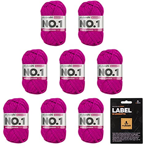 myboshi No.1 Wolle zum Häkeln und Stricken, Schnellstrickgarn, langlebige Mützenwolle, Strickwolle, Häkelwolle, mulesing-frei, Ll. 55m /50g, 30% Wolle (Merinowolle) Rosa (Magenta) 8 Knäuel