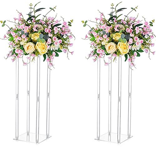 Nuptio 2 Stück Hochzeit Mittelstücke Acrylvasen 60cm Hohe Blumenvase Blumenständer für Partytischdekorationen Elegante Massenhochzeiten Dekorationstisch Geometrische Mittelstücke Transparent