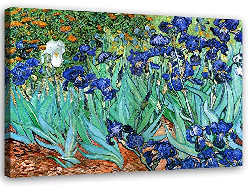Feeby Vlies Leinwandbild Vincent Van Gogh Schwertlilien Vervielfältigung 60x40 cm Wanddeko Design Kunstdruck Zimmerdeko Bilderwand Blumen Pflanzen Natur Blau
