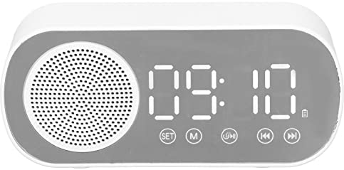 Radio-réveil Numérique, Bluetooth V5.0 Haut-parleur HiFi Miroir Horloge Double Alarmes Snooze Radio FM, Batterie Micro USB 1600 MAh, Horloge de Chevet pour Chambres