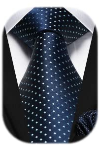 HISDERN Marineblaue Krawatten Für Herren Klassische Tupfen Taschentuch Formelle Elegant Hochzeit Krawatte & Einstecktuch Set Arbeit Schule