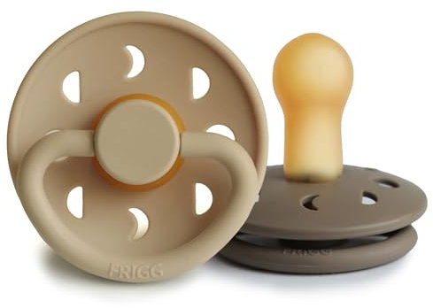 FRIGG Moon Phase Schnuller 2 Packung | Latex Schnuller | BPA-Frei | Hergestellt in Dänemark | Symmetrischer Sauger in Kirschform (Croissant/Portobello, Größe 2 (6-18 Monate))