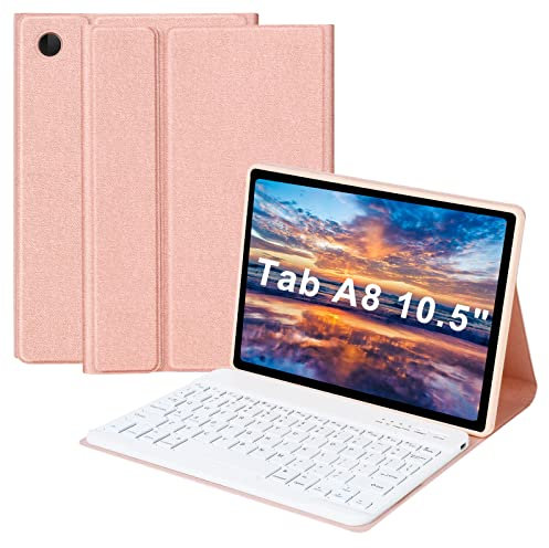 Keyboard Case for Samsung Galaxy Tab A8 10.5 inch 2022 Model SM-X200/X205/X207, Soft TPU Back Protective Cover with Magnetically Detachable Wireless Bluetooth Keyboard(Champagne)