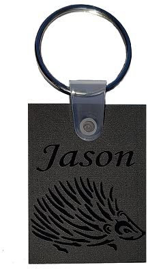 Porte-clés plexi rectangle noir gravé personnalisé hérisson niglo + Dessin et prénoms au choix