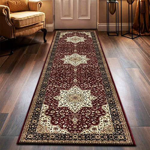 householdfurnishing Vintage Traditional Non Slip Rug Bedroom Living Room Carpet Mat Runners Floral Pattern Wide Area Persian Style Rugs (60 x 220 cm - Long Runner, Red)