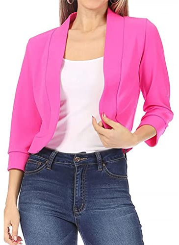 ORANDESIGNE Blazer Donna Corto Elegante Giacca Business Giacche Ufficio Slim Fit OL Tailleur Blazer Affari Jacket Offerta Casual Cardigan Coprispalle Cerimonia Formale Giubbotto Rosa Scuro M