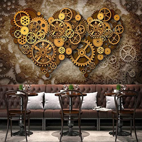 3D Photo Wallpaper Golden Cool Gear Bar Bedroom Living Room Theme Wallpaper 3D Stereoscopic Mural Self-Adhesive Wall Photo Removable Wall Posters Peel and Stick Wall Art 350(W) x256(H) cm