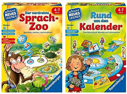 Ravensburger 24945 - Der verdrehte Sprach-Zoo - Spielen und Lernen für Kinder, Lernspiel für Kinder von 4-7 Jahren, Spielend Neues Lernen für 2-4 Spieler & 24984 - Rund um den Kalende