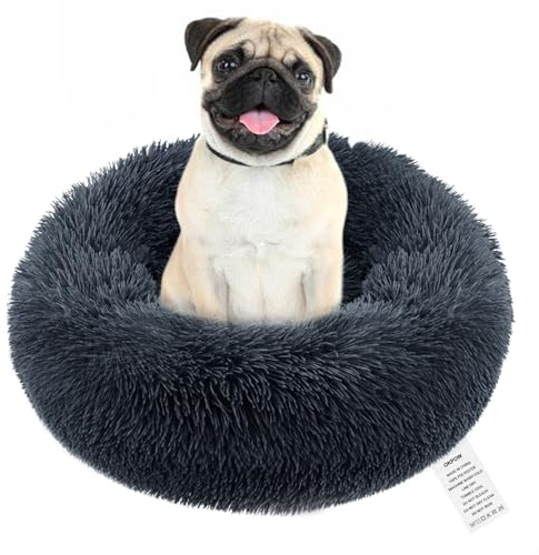 OKPOW Donut Hundebett Fuer Kleine Hunde: Flauschig Welpenbett Rund Kuscheliges - Anti Angst Katzenbett Comfy - Plüsch Haustierbett Waschbar