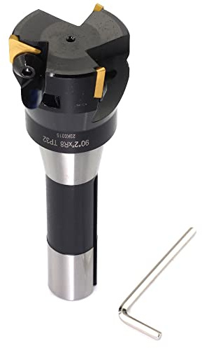 OSCARBIDE Indexable End Mill,R8 Shank,2Cutting Depth,90 Degree,TP32,3 Flutes with 3 Pieces Tpg32 Carbide Inserts Milling Lathe Lathing