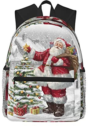 YTORA Weihnachtsmann Schnee Secenry Doppelschichten, leicht, modisch, lässiger Laptop-Rucksack für Männer und Frauen, Reiserucksack, Schwarz, Einheitsgröße