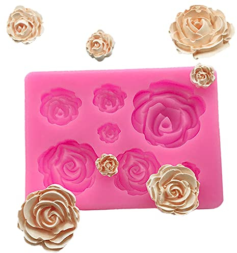 7 Cavity 3D Flower Moulds Silicone Rose Pattern Chocolate Moulds Pink Resin Moulds for DIY Fondant Cake Candy Jelly Sugarcraft Decoration Candles Soap Wax Polymer Clay