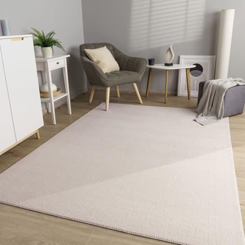 TT Home Wohnzimmer Teppich Esszimmer Kurzflor Boho Design Skandi Flauschig Unifarben, Farbe:Beige, Größe:80x150 cm