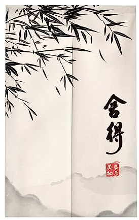 Surwin Japanischer Stil Türvorhang, Vintage Japan Noren Raumteiler Tapisseri Leinen Lang Vorhänge Partition Gardinen Tür Vorhang Tapisseri für die Türdekoration (90x200cm,Bambusblätter)