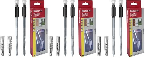 fischer Abstandsmontagesystem TherMax 8/120 M6 (2) für Dämmstoffe, Dämmstoffdübel zur Befestigung leichter Lasten in Wärmedämmverbundsystemen, mit Anti-Kälte-Konus (Packung mit 3)