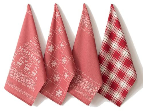 Lasa Home Geschirrtuch Set Forest rot, 4-teilig 50x70 cm