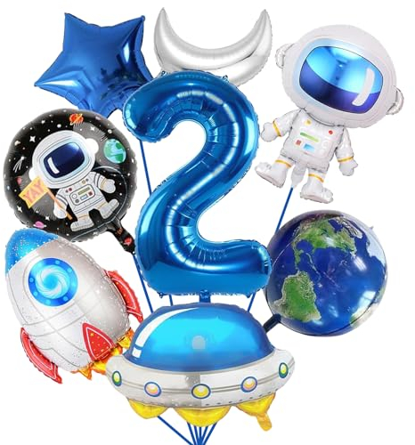 DOWNDRIFT Astronaut Folienballon Weltraum 8 Stück Weltraum Luftballon Set 2. Jungen Astronauten Geburtstag,Luftballons Rakete Ballon Raumschiff Ballon für Kindergeburtstag Party Dekoration