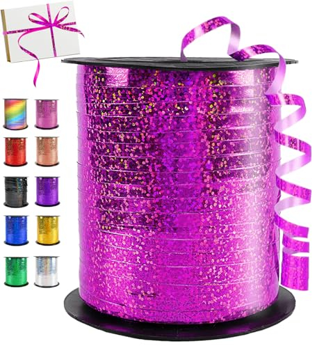 Geschenkband Rosa, 450 Meter/ 500 Yard Schleifenband Rose Rot, Ringelband, Glänzendes Ballonband für Ballonverschlüsse, Weihnachten Neujahr Geschenkverpackung, Basteln, Partydeko, Hochzeitsdeko