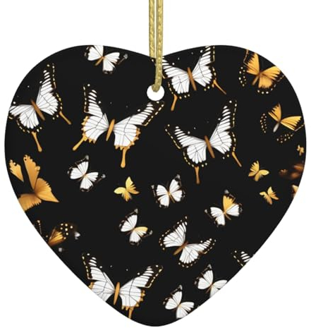 Vintage Keramik Weihnachtsbaum - Herzförmige hängende Keramik Christbaumschmuck - Eine einzigartige Mischung aus Eleganz Gold Weiß Schmetterlinge Schwarz