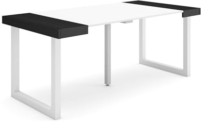 Skraut Home | Table Console Extensible | Console Meuble | 180 | pour 8 Personnes | Pieds Bois Massif | Style Moderne | Blanc et Noir