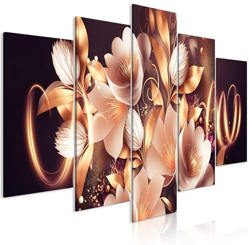 decomonkey Bilder Blumen Abstrakt 225x112.5 cm 5 Teilig Leinwandbilder Bild auf Leinwand Wandbild Kunstdruck Wanddeko Wand Wohnzimmer Wanddekoration Deko Lilie