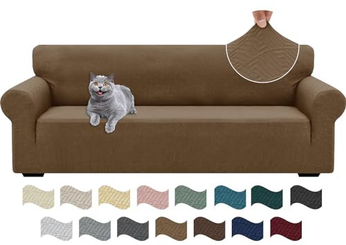 Ystyle Stretch Sofa Überzug 4 Sitzer, Sofabezug rutschfest Mit Armlehne, Elastische Couch Überzug Jacquard, Universal Sofa Cover Moderne, Sofaschoner Hund Katze Für Wohnzimmer, Braun