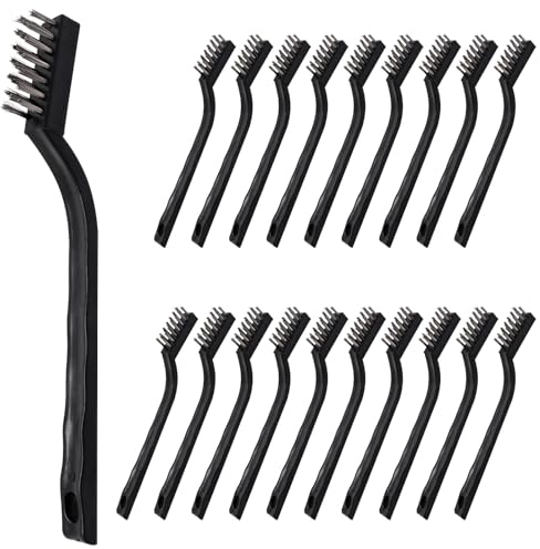 SWZHAI Juego de 20 mini cepillos de alambre, cepillo de limpieza de alambre de acero inoxidable, cepillo de cerdas de alambre, cepillo de dientes de alambre de mango curvado para limpiar escoria de