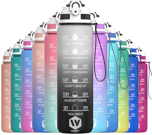 WHIPY 500ML Water Bottle with Straw - Leak-Proof & BPA Free Reusable Sports Bottle - Motivational Time Markings for Hydration Durable Drink Bottle for Gym, Sports, Outdoor, Cycling (Black & White)