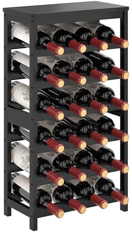 MOGELAFOO Portabottiglie per 24 bottiglie di vino, autoportante, 6 ripiani con piano del tavolo nero, scaffale impilabile in bambù per cucina, bar, sala da pranzo