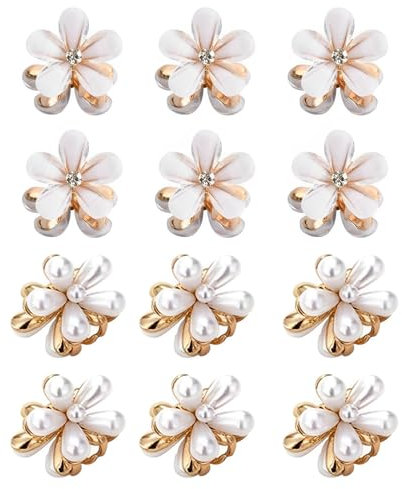 SUJEBKC 12 Pezzi Mini Clip Per Capelli,Mini Fermagli Per Capelli Con Fiori,Pinza Capelli Donna,Pinze Per Capelli,Mini-Artiglio Per Capelli Antiscivolo Per Donne e Ragazze