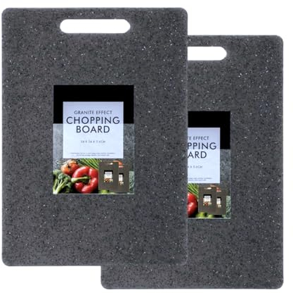 2 x Black Chopping Board Granite Effect Non-Slip Surface Plastic 34 x 24cm - Pack of 2