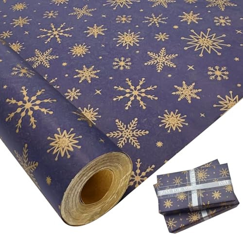 Geschenkpapierrolle für Weihnachten: Großes 76 cm x 12 m großes blaues Kraftpapier mit Schneeflockenaufdruck zum Verpacken von geschenken und Weihnachts als Partydekoration
