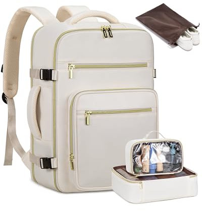 LOVEVOOK Rucksack Handgepäck Flugzeug, Reiserucksack Damen, 40L Handgepäck Rucksack Groß, Travel Backpack Reise Tasche, 45x36x20 Carry On Luggage Bordgepäck Rucksack, Laptop Rucksack 17 Zoll, Beige