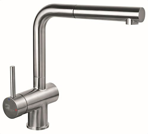 AquaCucina 45008-E Armatur LAGO S Edelstahl matt gebürstet mit ausziehbarem Auslauf/Küchenarmatur/Einhebelmischer