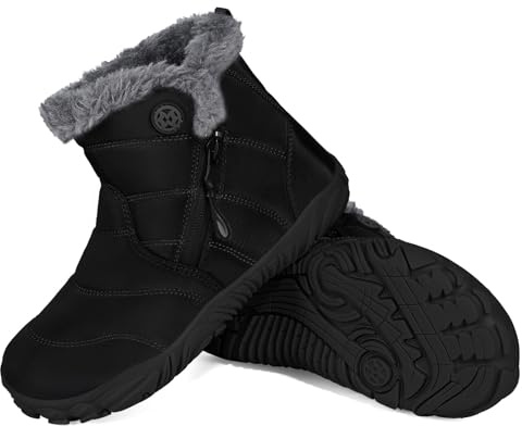 Gaatpot Barfußschuhe Winter Jungen Mädchen Schneestiefel Wasserdichte Winterschuhe Warm Gefütterte Stiefel,Dullschwarz,EU38