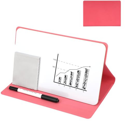 Portable Small Whiteboard, Handheld Desktop White Board with Stand with Marker Wipe Cloth Magnetic Reusable Mini Dry Erase Notebook Board for Kids Drawing Office Meeting Business Home
