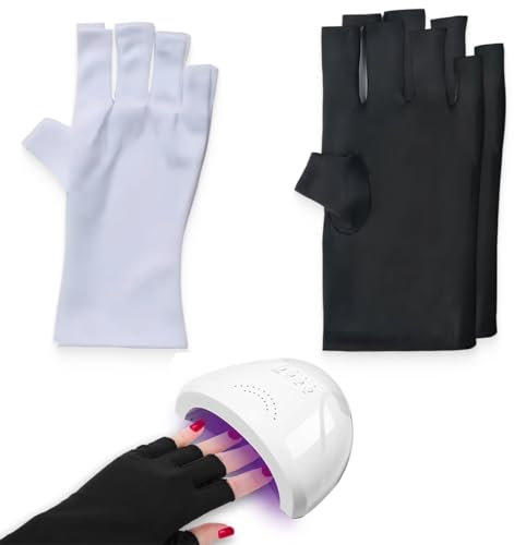 KOLZEMV 2 pares Guantes UV para lámpara de uñas de gel, guantes anti UV, guantes de protección UV UPF50+ para secador de manicura, guantes sin dedos para el cuidado de la piel de las uñas