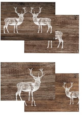 Dinnergut | 4x12 Papier-Tischsets mit Deer Lodge Motiv | 48 Stück DIN A3 | Premium Papier | Tischunterlage mit Hirsch | Holz, Wald, Tiere, Wild | Einweg Platzset für Tischdeko