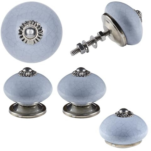 ETHNICITI Pack of 2 Round Grey Crackle 40mm Ceramic Door Knobs Vintage Shabby Chic, Wardrobe Cabinet Cupboard Drawer Interior Furniture Pulls Handles Bedroom Dresser Lounge Kitchen