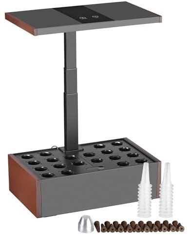 Wiltec Serra idroponica, Set per Coltivazione idroponica in casa, con Pannello di Controllo e LED, Serbatoio Acqua 9,8 l, Altezza Regolabile, Marrone