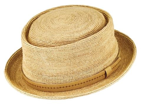 fiebig Pork Pie Strohhut | Porkpie Raffia Crochet mit Kunstlederband