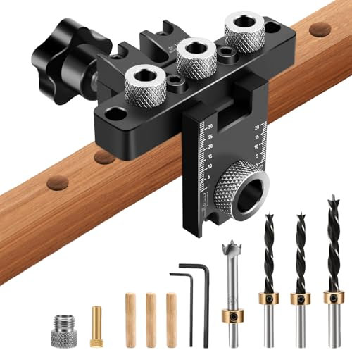 VZXZXE Bohrschablone Set 8/10/15mm Holzdübel Bohrschablone mit Positionierungsclip,Bohrhilfe, Dübellehre, 3 in 1 Bohrlehre mit Einstellbare Bohrführung Stanzer Locator Tischlerwerkzeuge (Stil 1)
