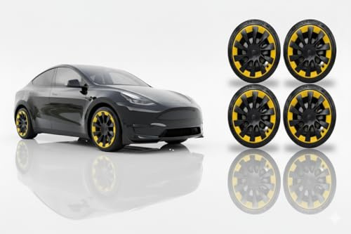 Ayaltes TESPX Tesla Model Y Induction 20 Felgenschutz – Klebstofffreie Ultra-Fest Klemmpassung, CNC-Präzisionsschnitt, PPF Inklusive, 4er Set (4 Räder) Komplettsatz – Gelb